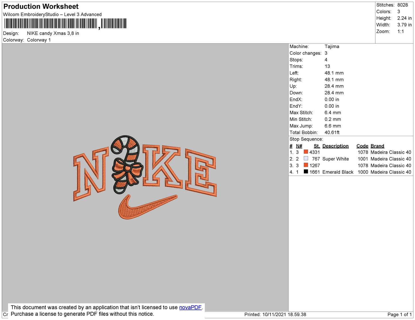 Nike Candy Xmas Embroidery File 4 size