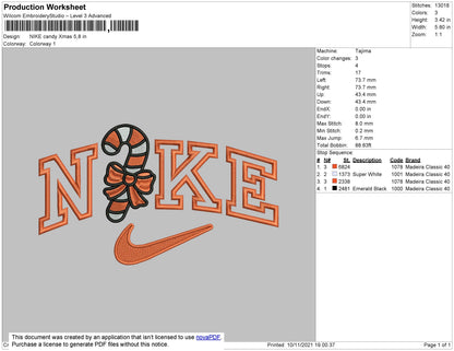 Nike Candy Xmas Embroidery File 4 size