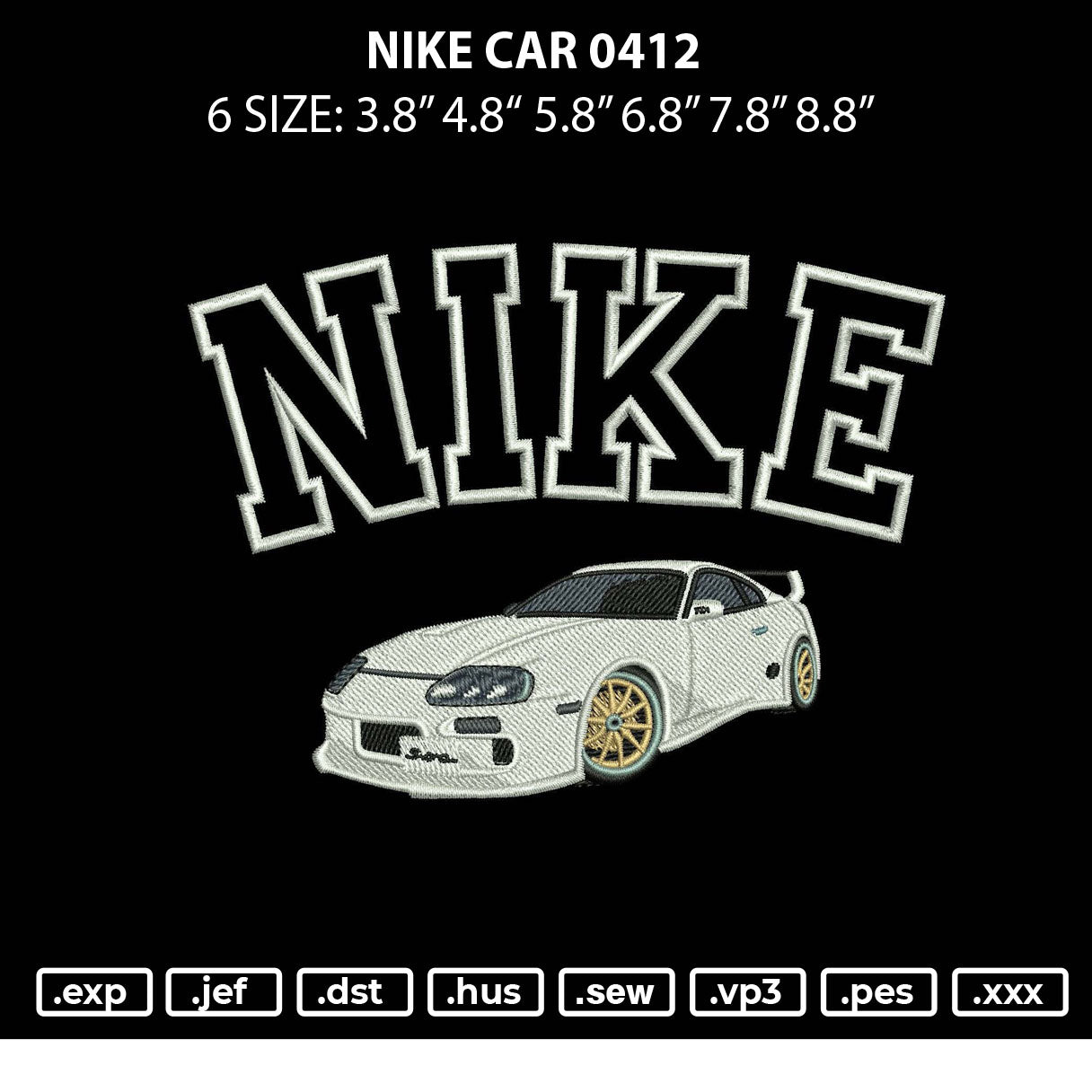 White Car 0412 Embroidery File 6 sizes