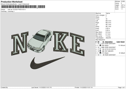 Nike Car 1012 Embroidery File 6 sizes