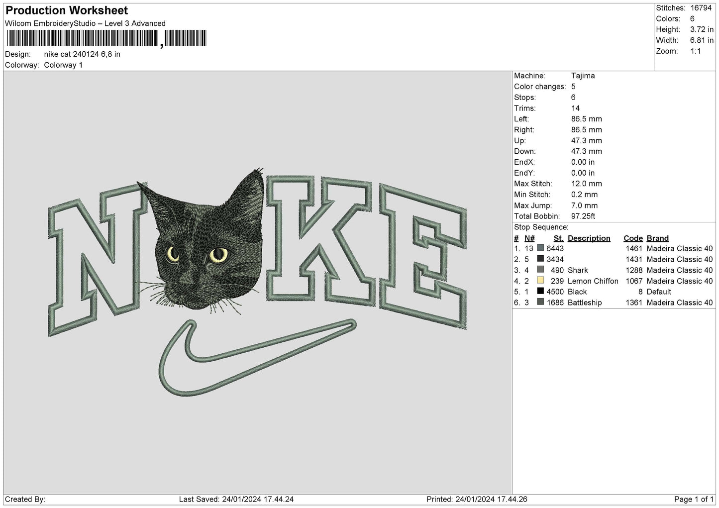 Nike Cat 2401 Embroidery File 6 sizes