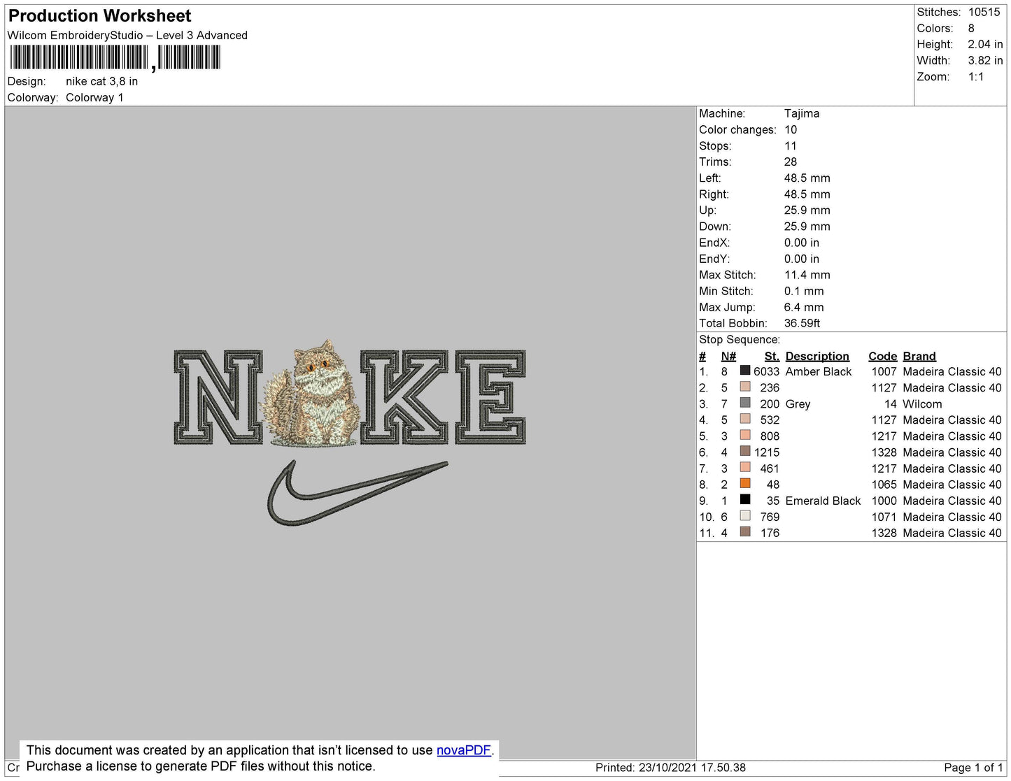 Nike Cat Embroidery File 4 size