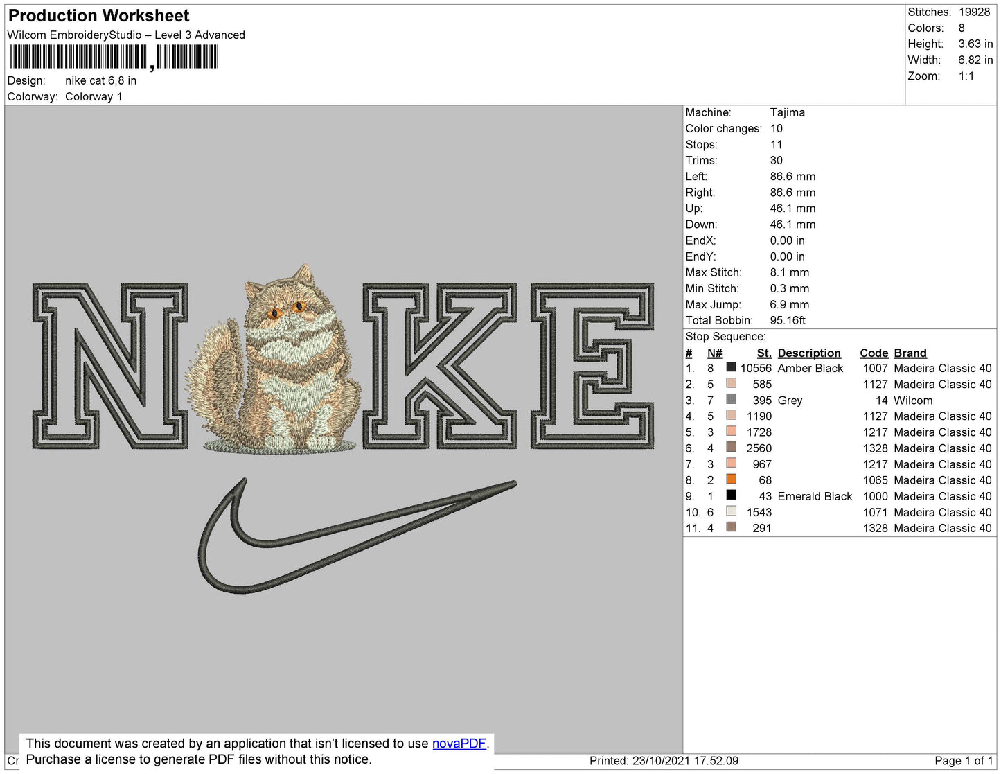 Nike Cat Embroidery File 4 size