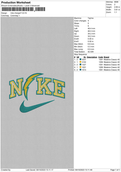 Nike Chargerf Embroidery File 6 sizes