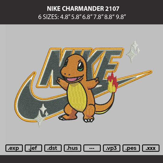 Nike Charmander 2107 Embroidery Machine Design File 6 sizes