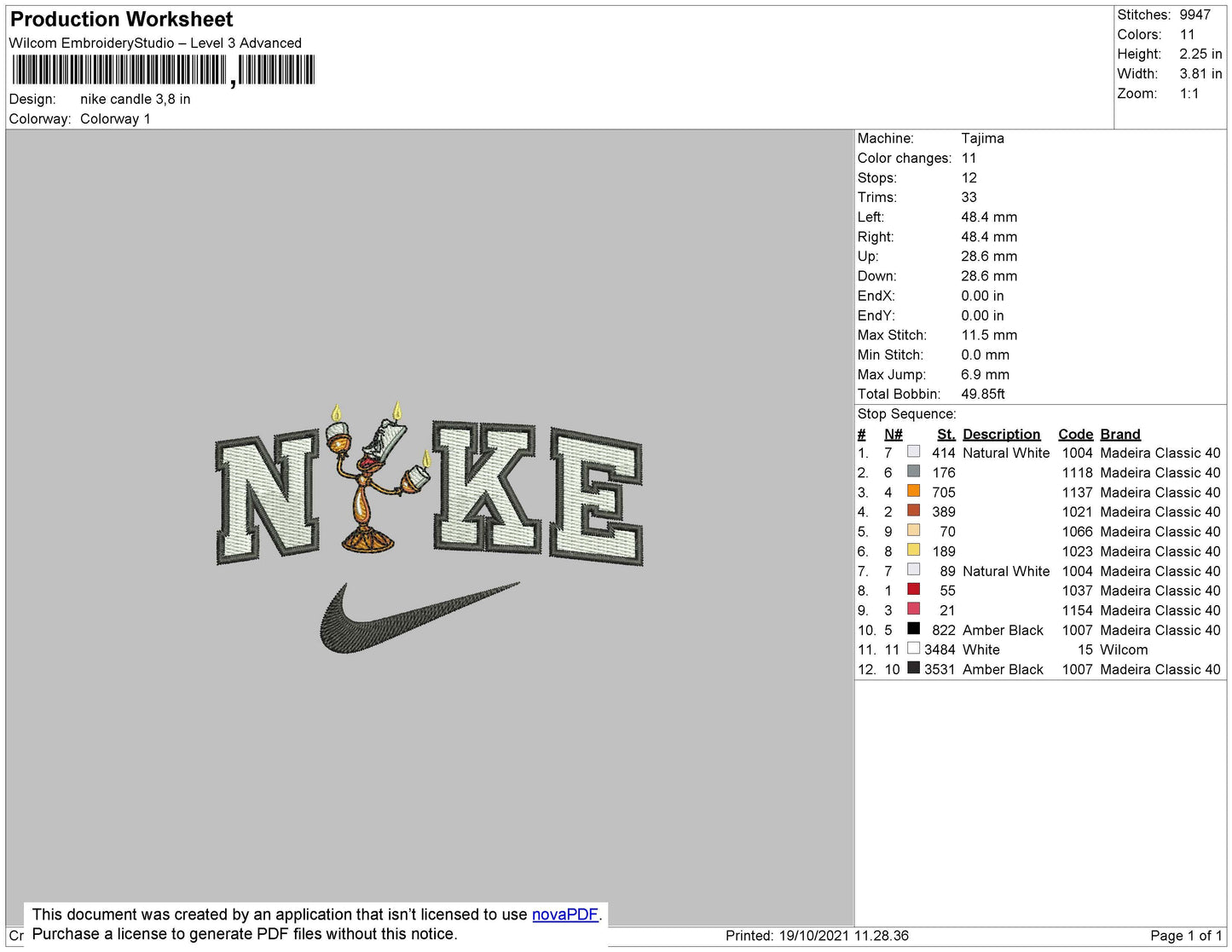Nike Candle Embroidery File 4 size