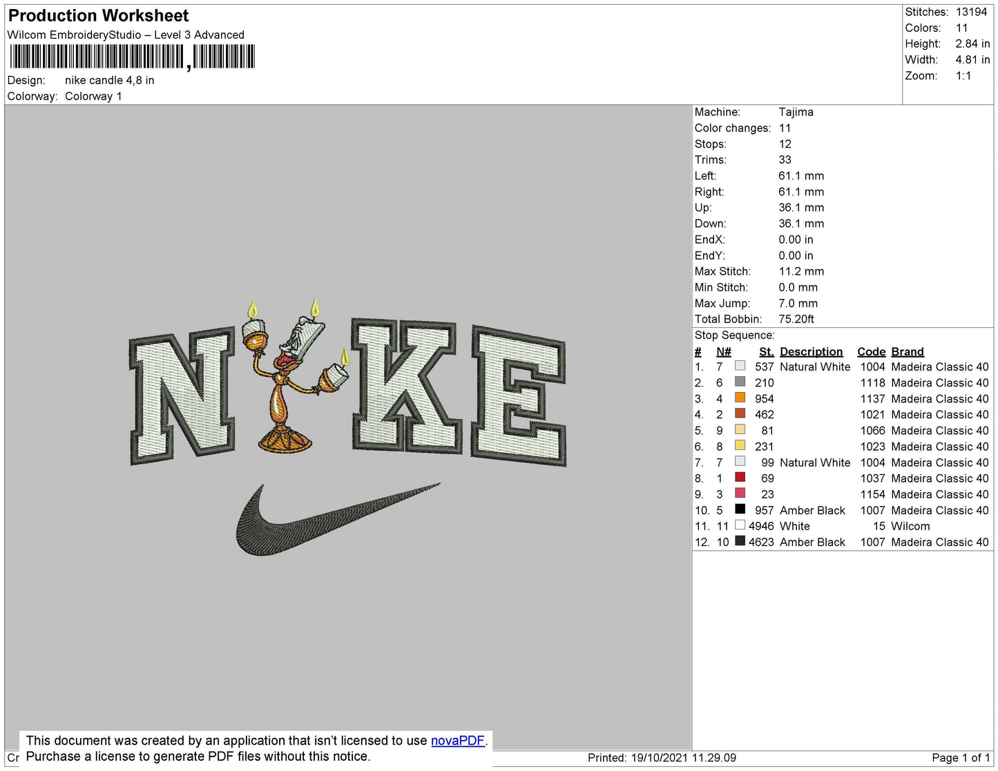 Nike Candle Embroidery File 4 size