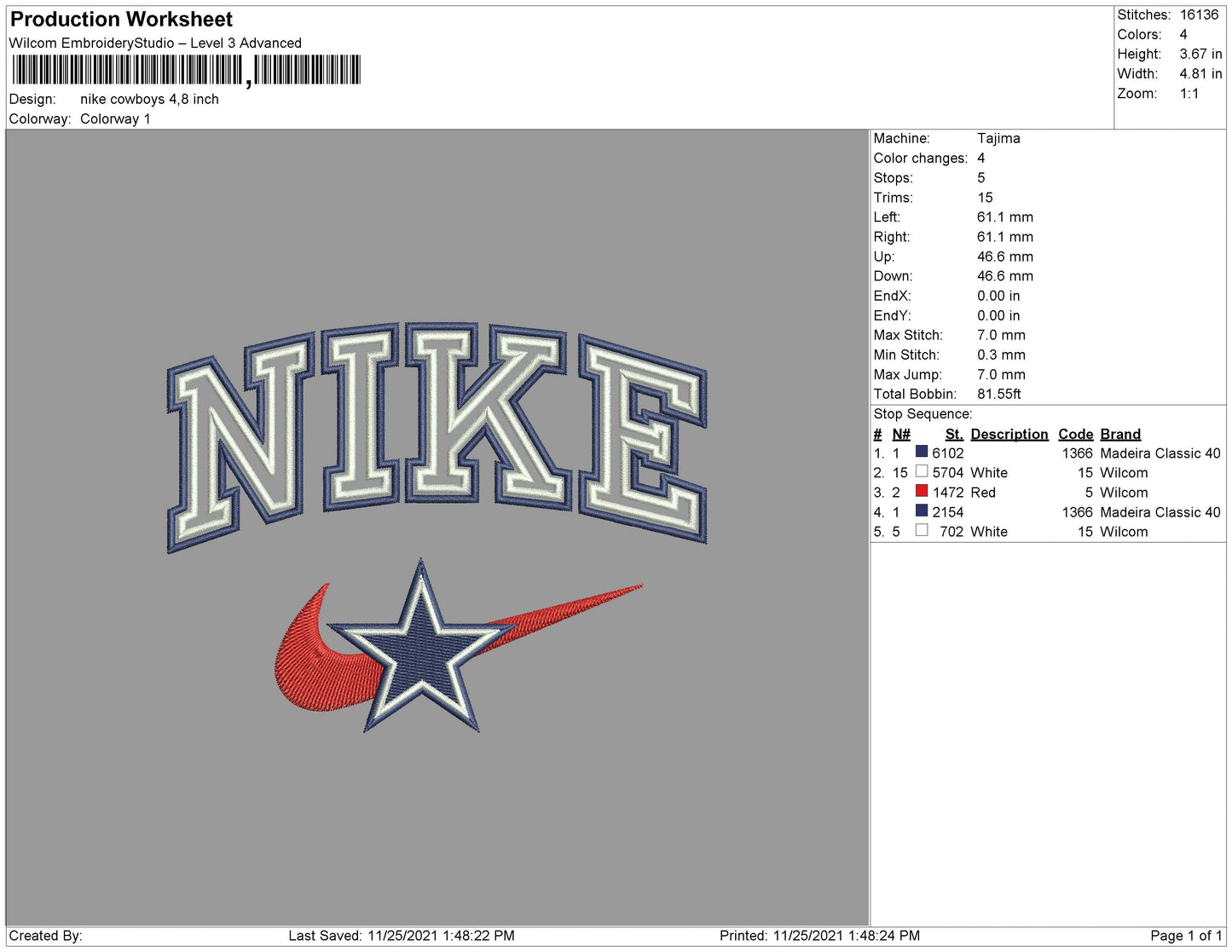 Nike Cowboys Embroidery Files