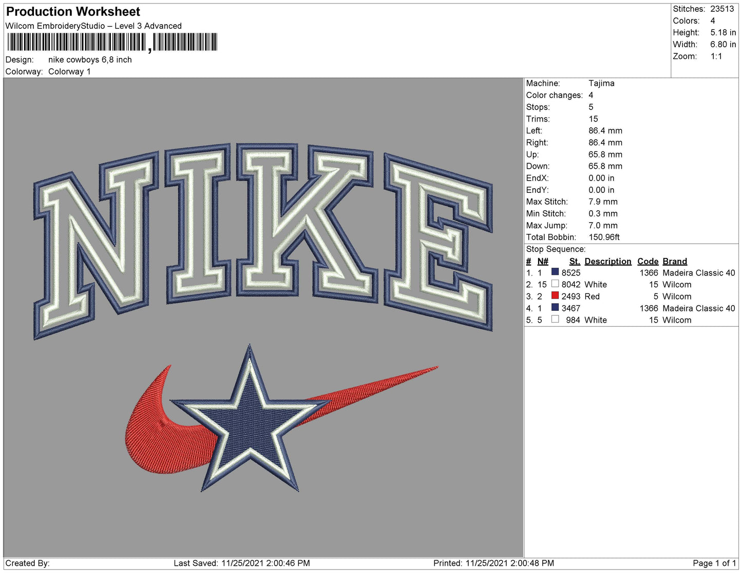 Nike Cowboys Embroidery Files