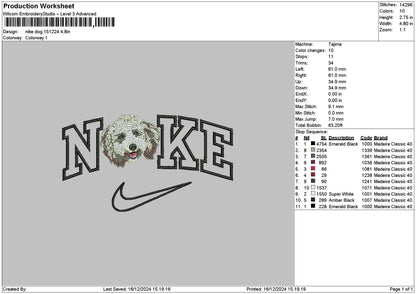 Nike Dog 1512 Embroidery File 6 sizes
