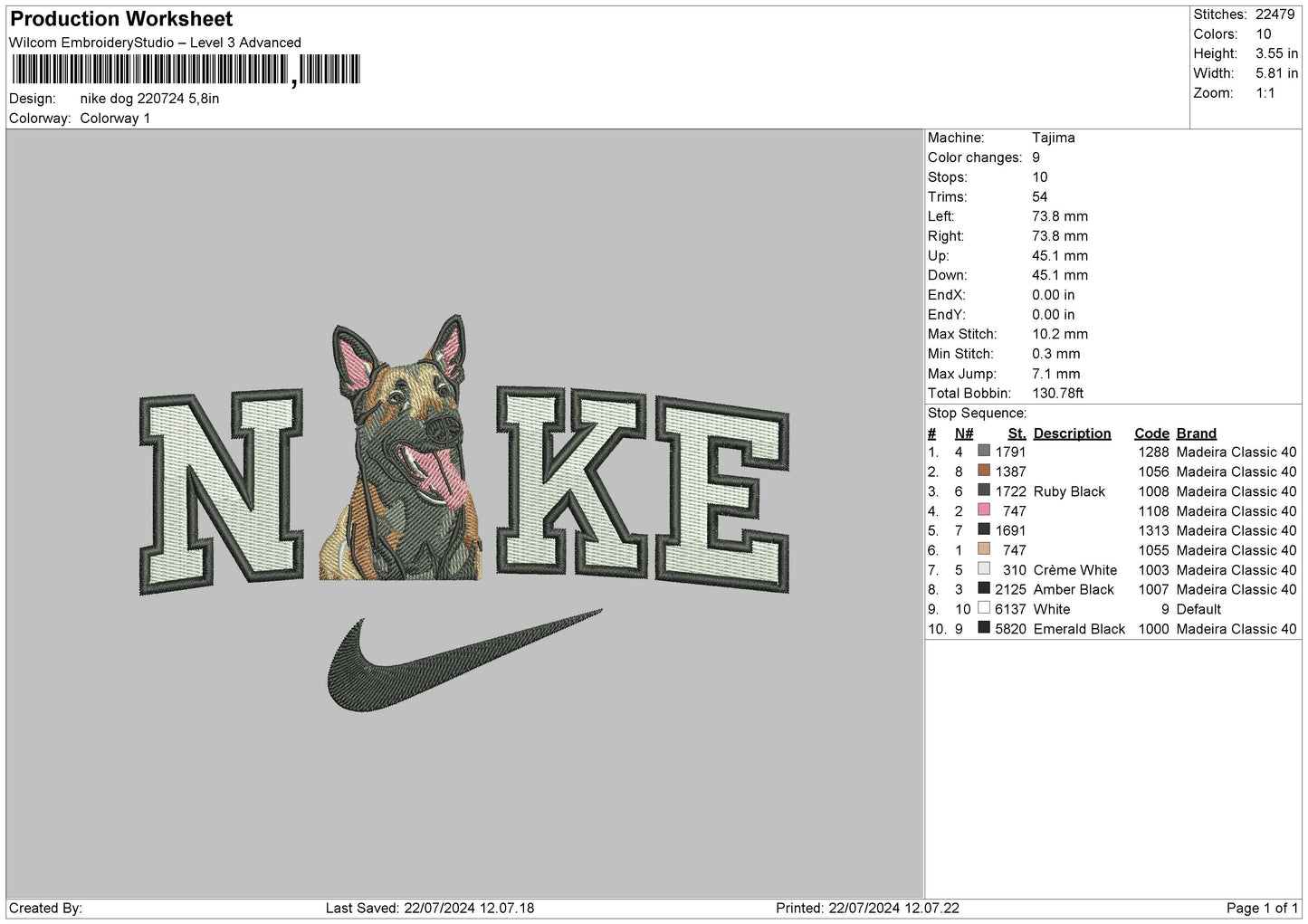 Nike Dog 2207 Embroidery File 6 sizes