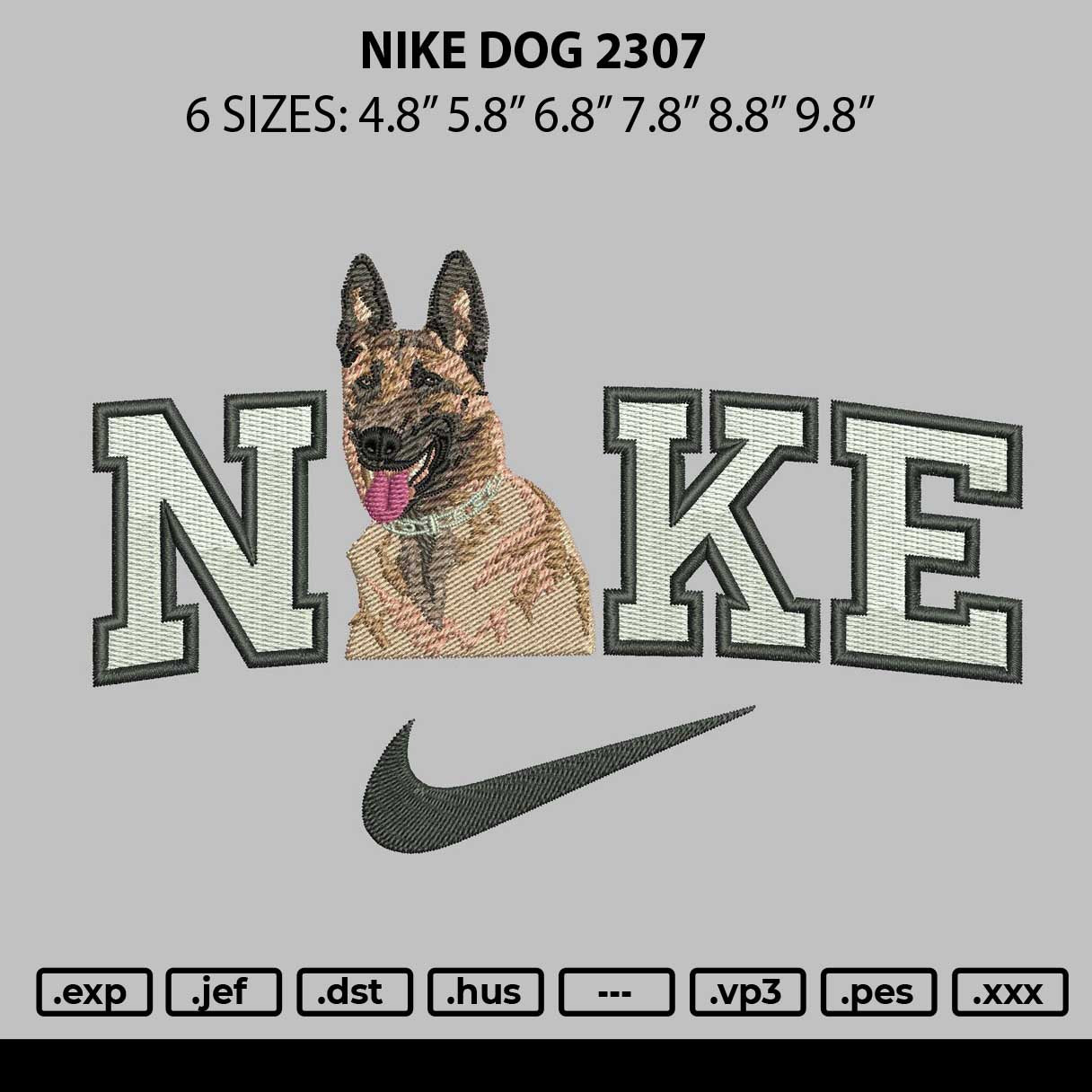 Nike Dog 2307 Embroidery File 6 sizes