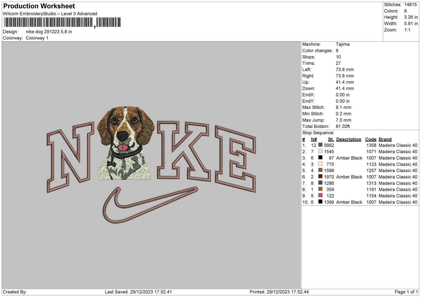 Nike Dog 2912 Embroidery File 6 sizes