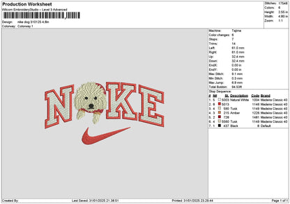 Nike Dog 3101 Embroidery File 6 sizes