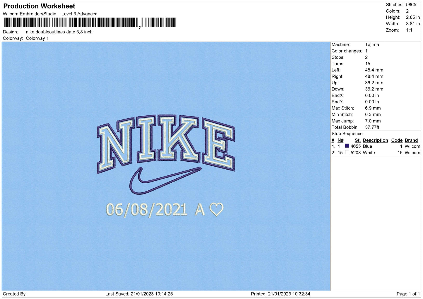 Nike Doublline Date Embroidery File 6 sizes