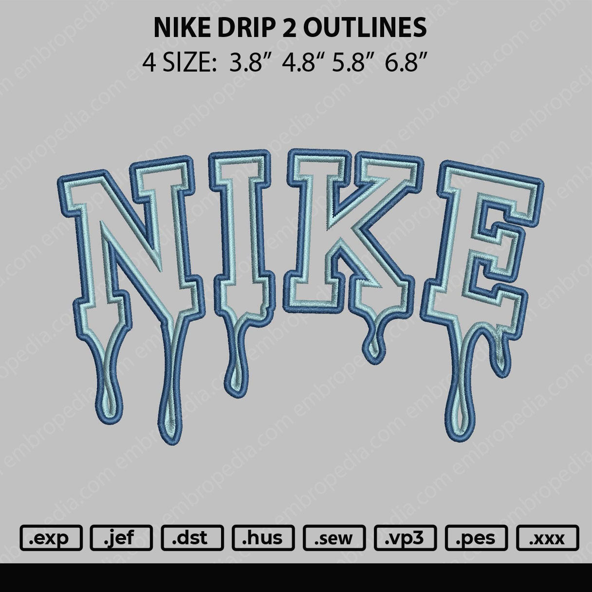 Nike Drip 2 Outline Embroidery File 4 size