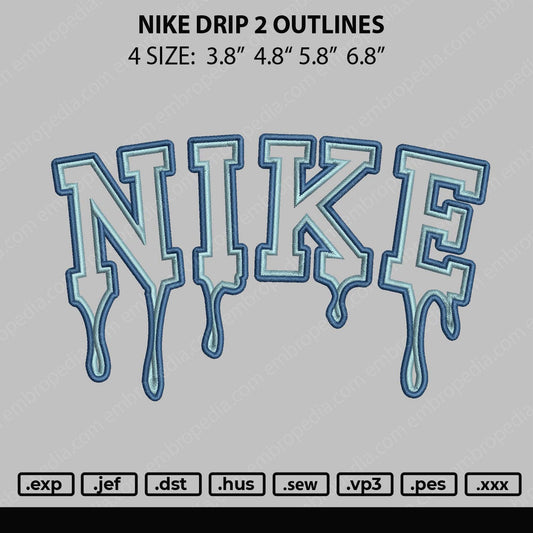 Nike Drip 2 Outline Embroidery File 4 size
