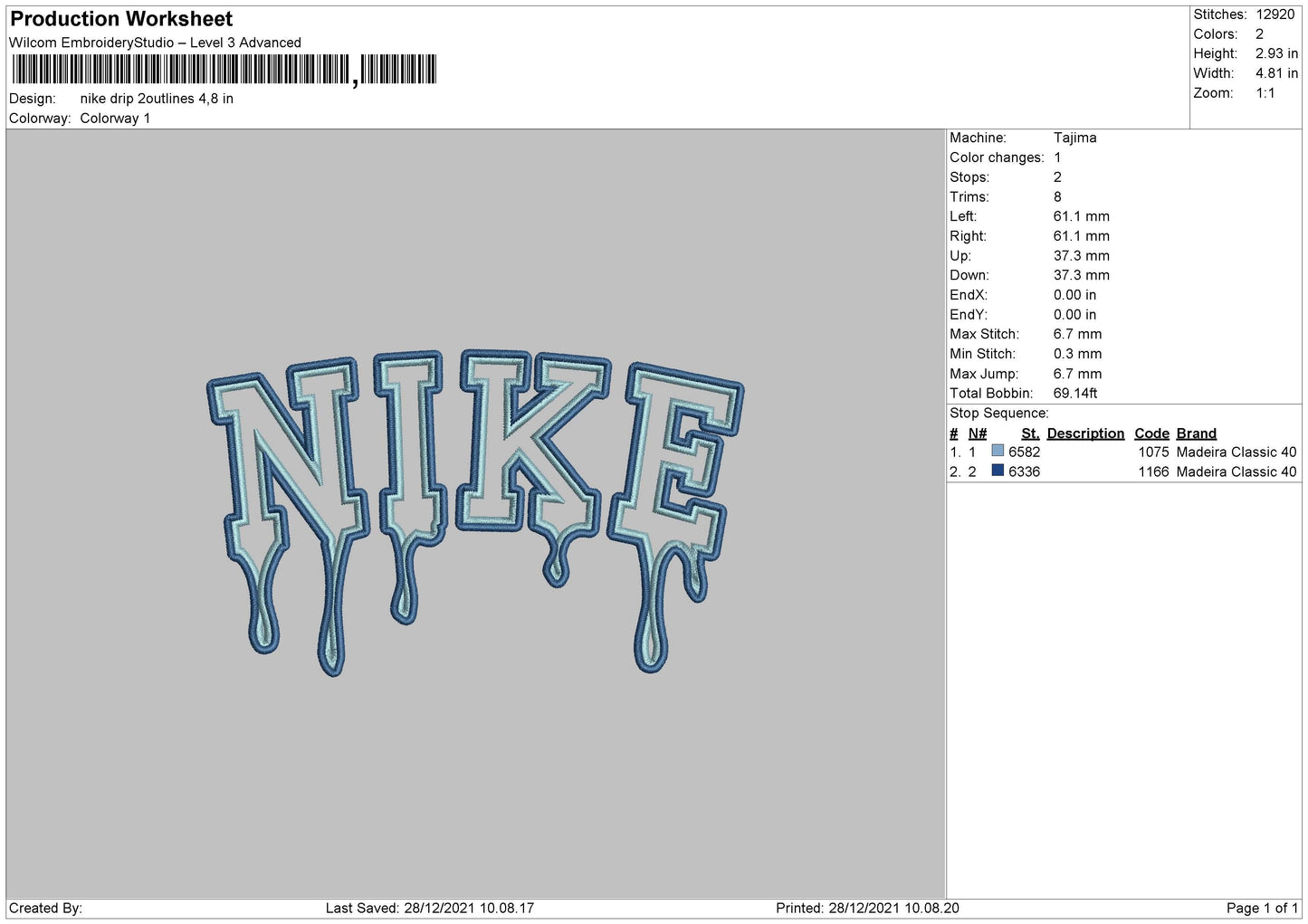Nike Drip 2 Outline Embroidery File 4 size