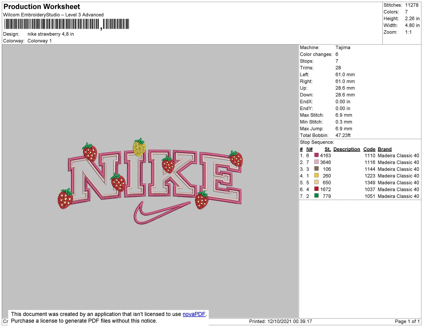 Nike Strawberry Embroidery File 4 size