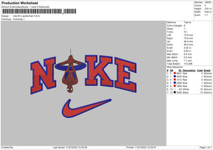 Nike Fill X spiderman Embroidery File 4 size