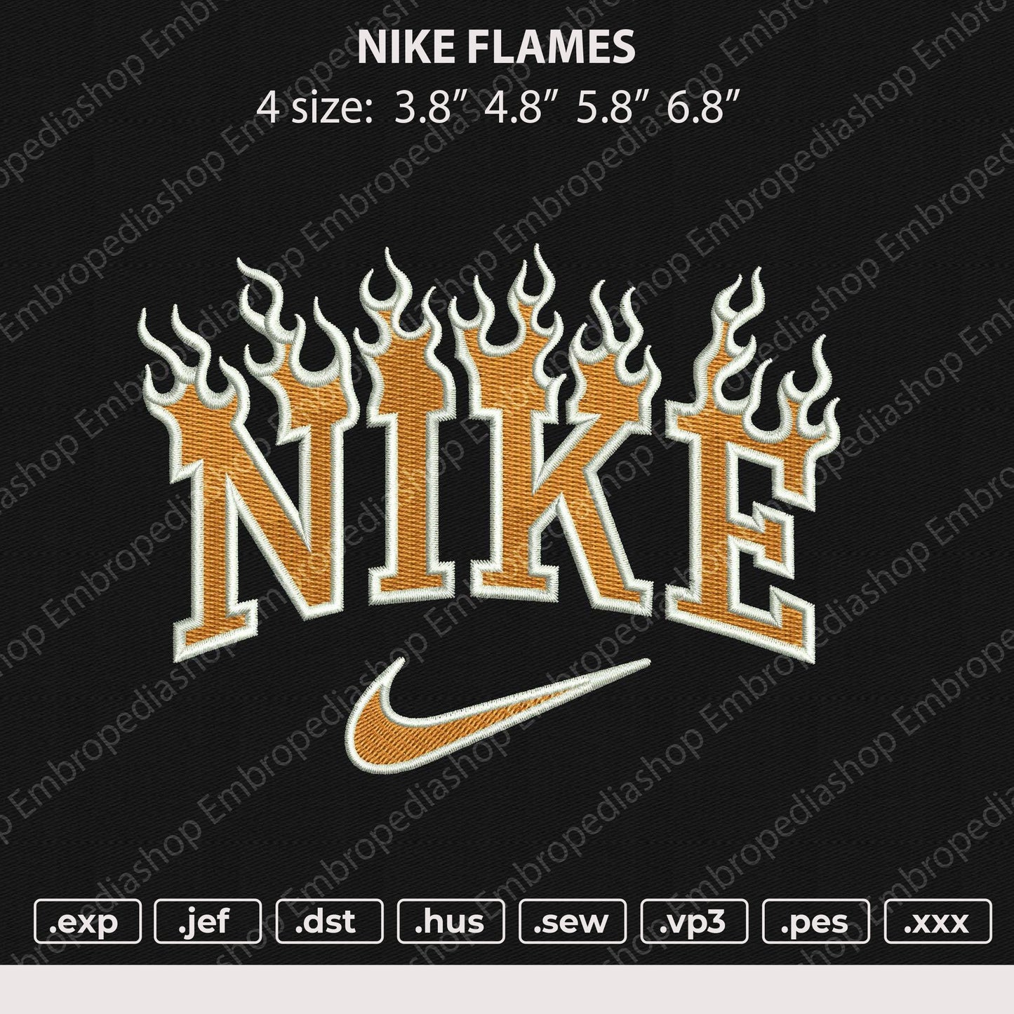 Nike Flames Embroidery File 6 Size