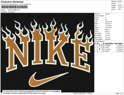 Nike Flames Embroidery File 6 Size