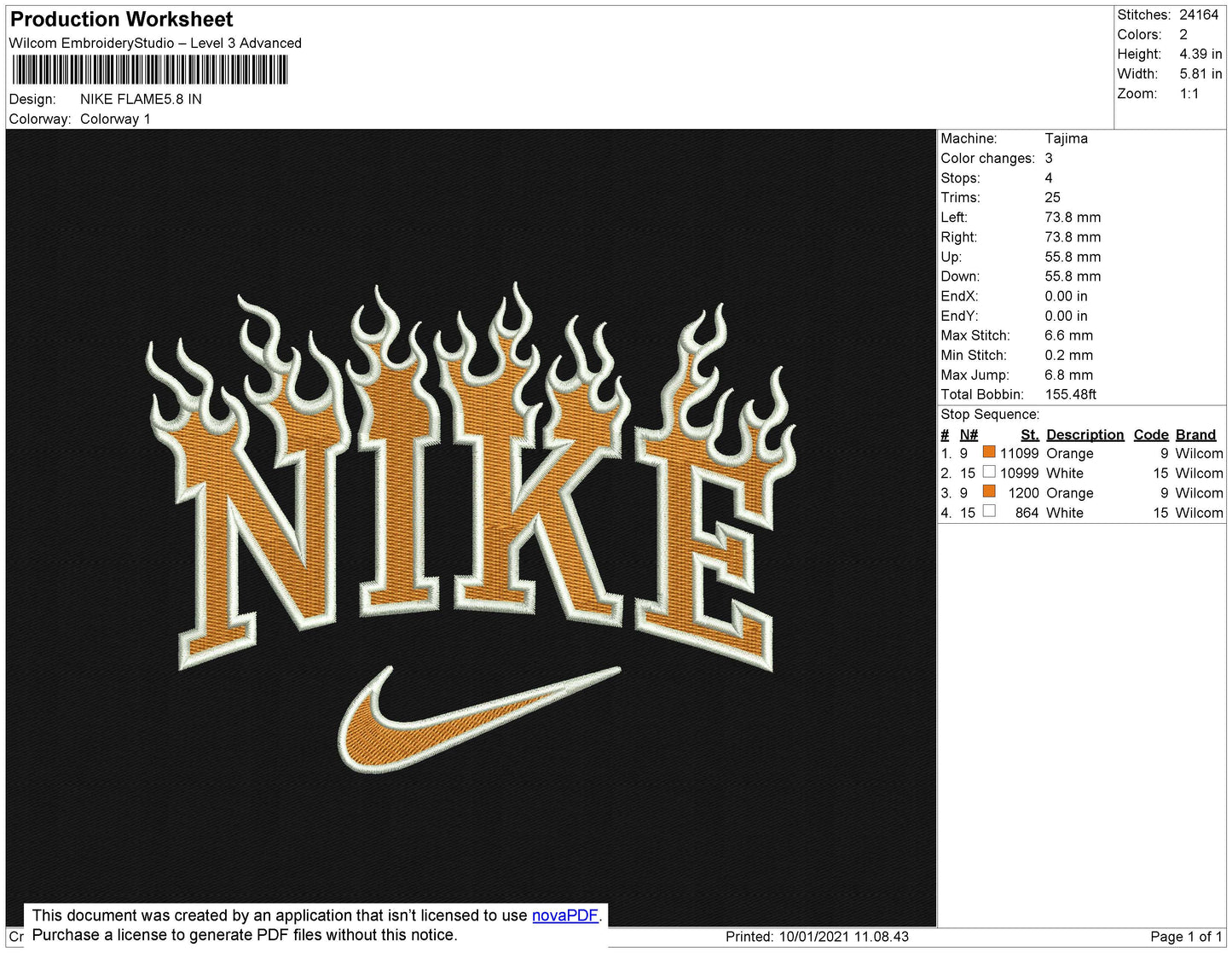 Nike Flames Embroidery File 6 Size