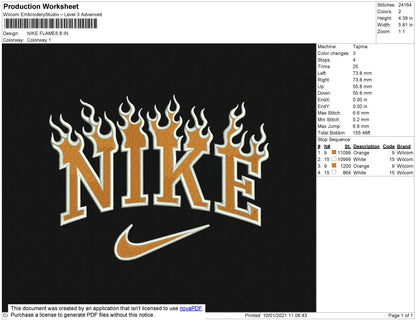 Nike Flames Embroidery File 6 Size