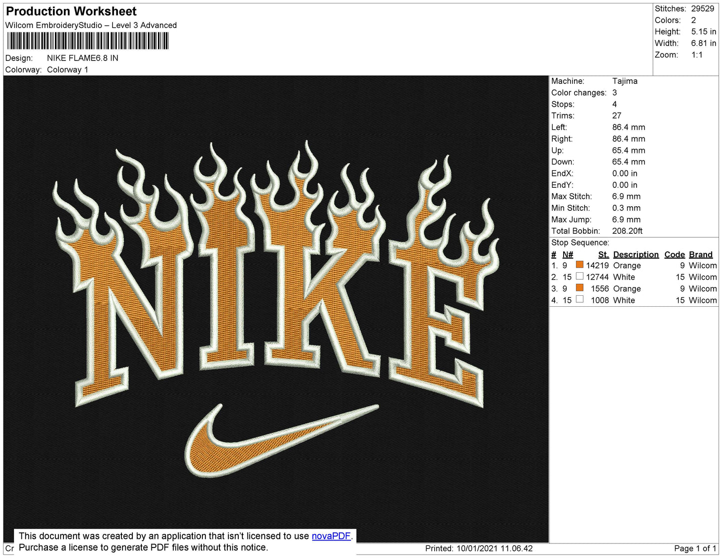 Nike Flames Embroidery File 6 Size