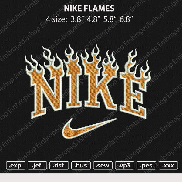 Nike Flames Embroidery File 6 Size