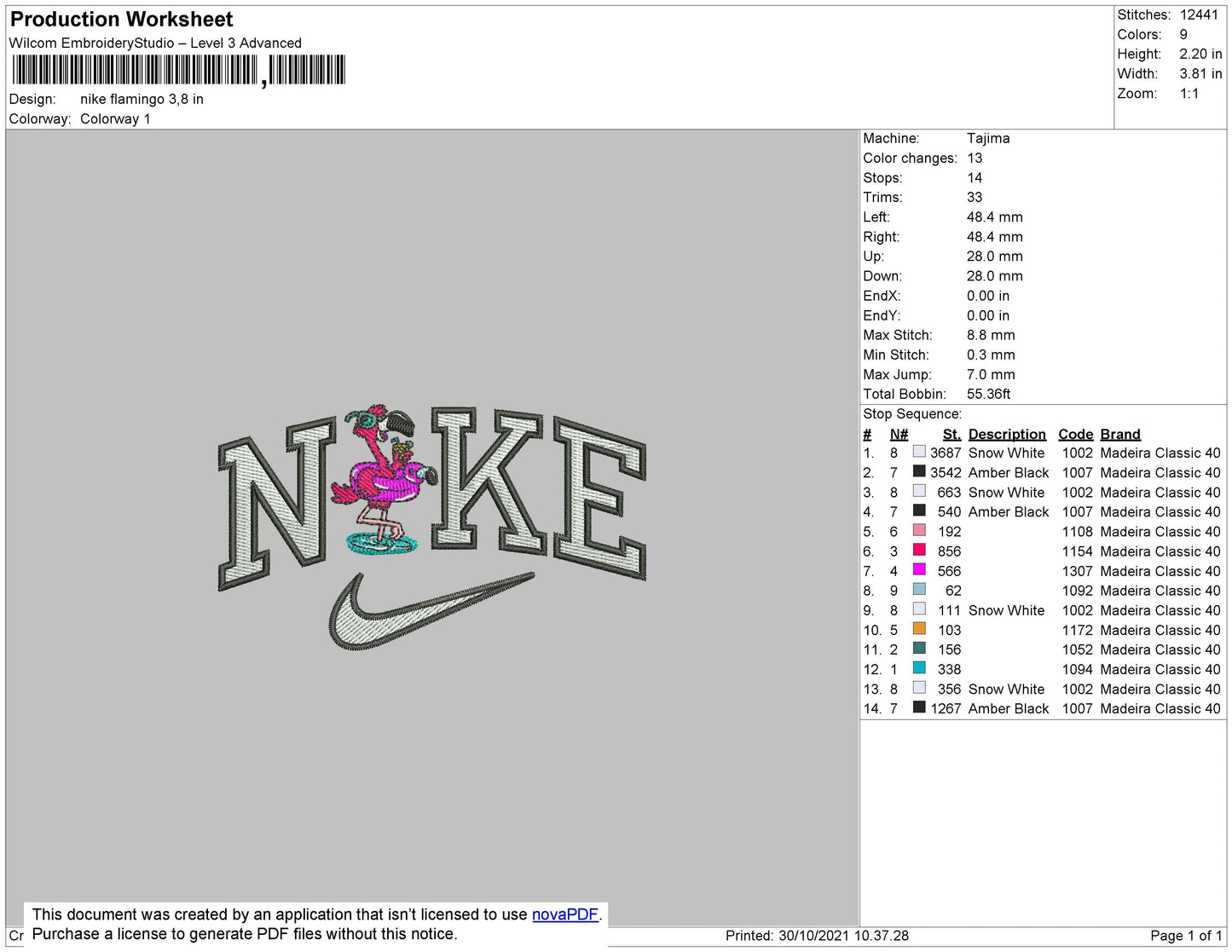 Nike Flamingo Embroidery File 4 size