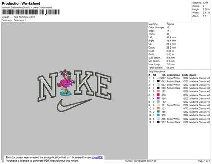 Nike Flamingo Embroidery File 4 size