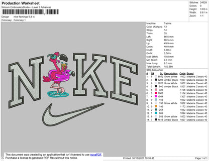 Nike Flamingo Embroidery File 4 size