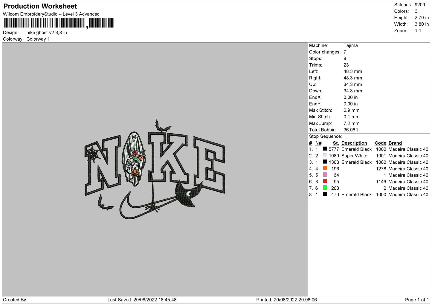 Nike Ghost V2 Embroidery File 5 sizes