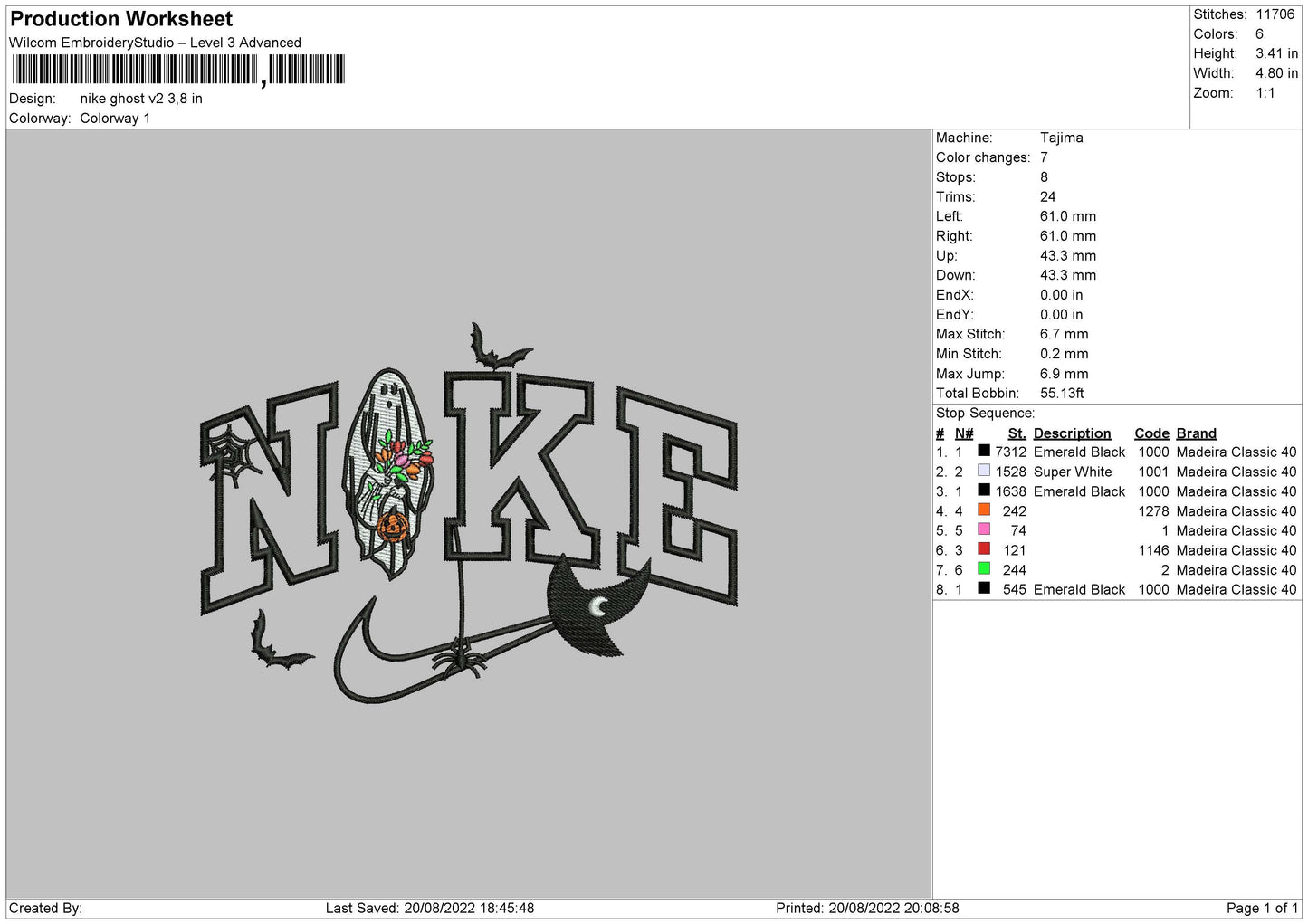 Nike Ghost V2 Embroidery File 5 sizes