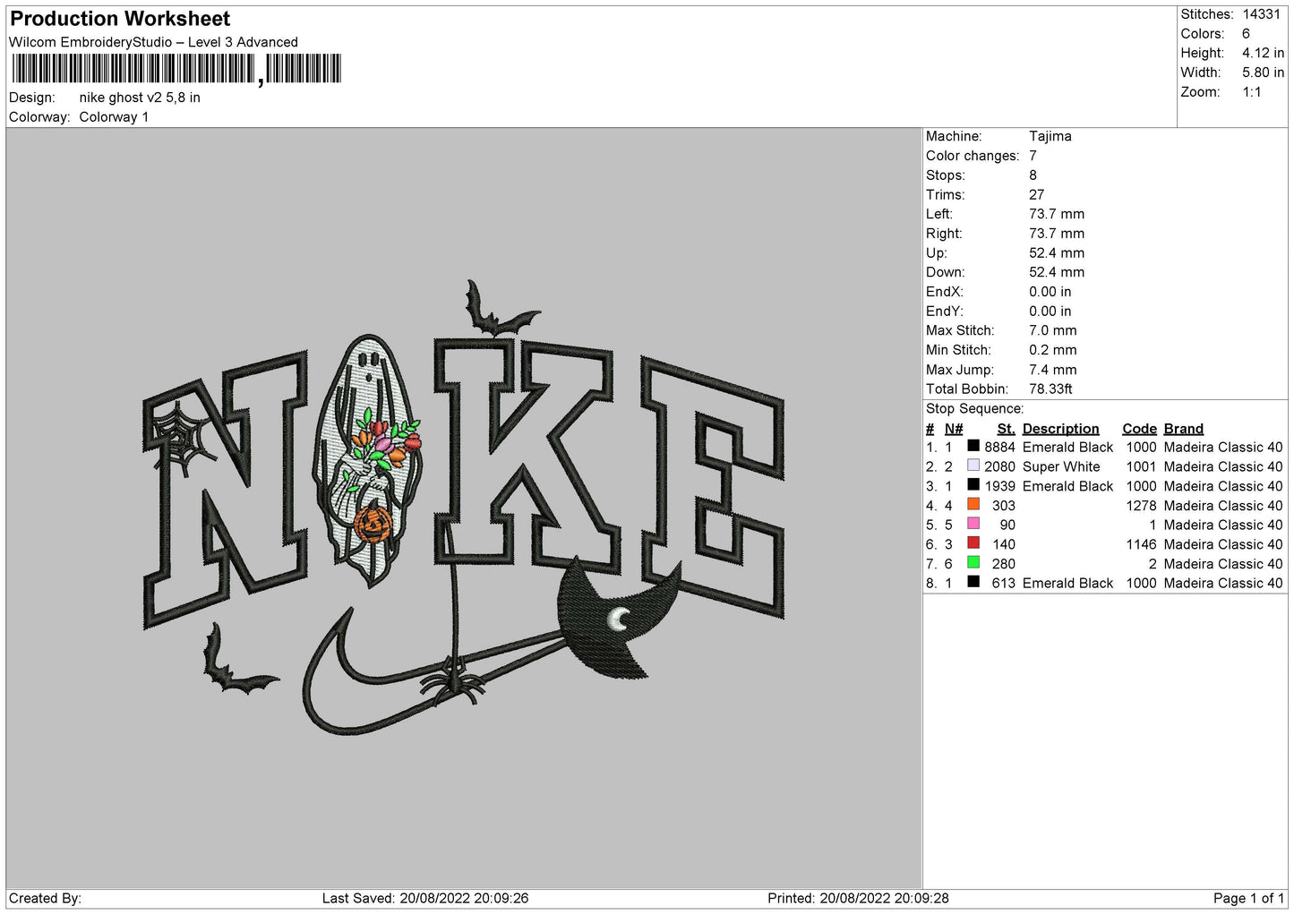 Nike Ghost V2 Embroidery File 5 sizes