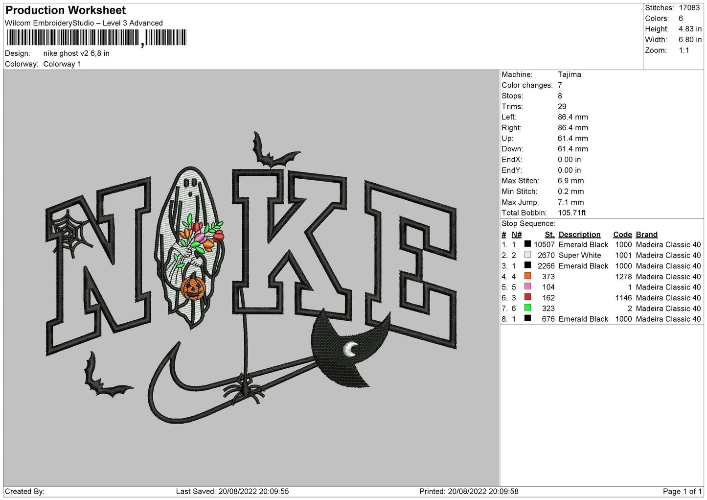 Nike Ghost V2 Embroidery File 5 sizes