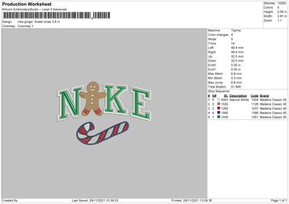 Nike Gingerbread Xmas Embroidery File 4 size