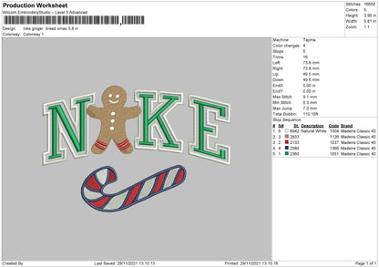 Nike Gingerbread Xmas Embroidery File 4 size