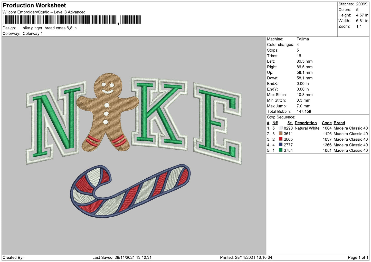 Nike Gingerbread Xmas Embroidery File 4 size