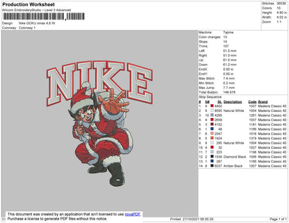 Nike Goku Xmas Embroidery File 4 size