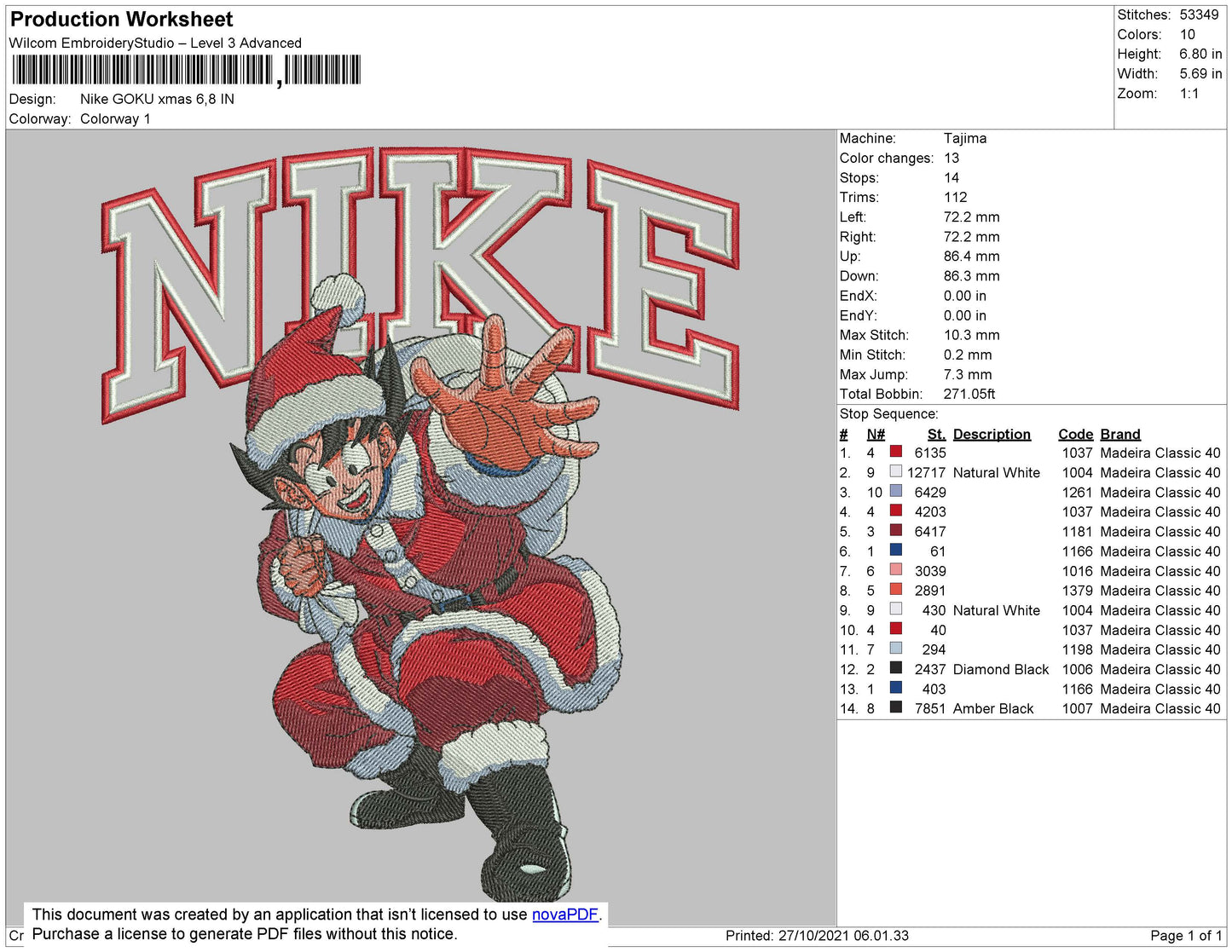 Nike Goku Xmas Embroidery File 4 size