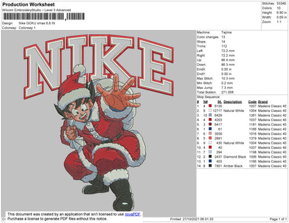 Nike Goku Xmas Embroidery File 4 size