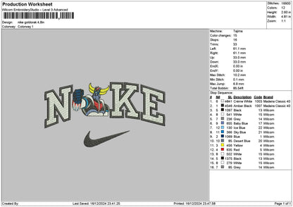 Nike Goldorak Embroidery File 6 sizes