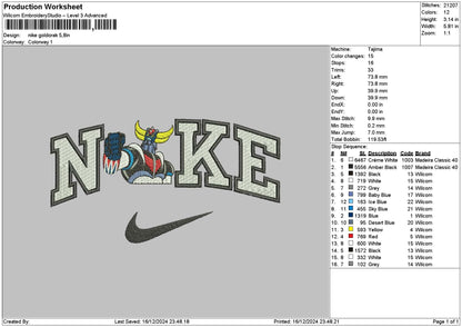Nike Goldorak Embroidery File 6 sizes