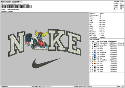 Nike Goldorak Embroidery File 6 sizes