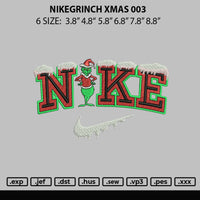 Nike Grinch Xmas 003 Embroidery File 6 sizes