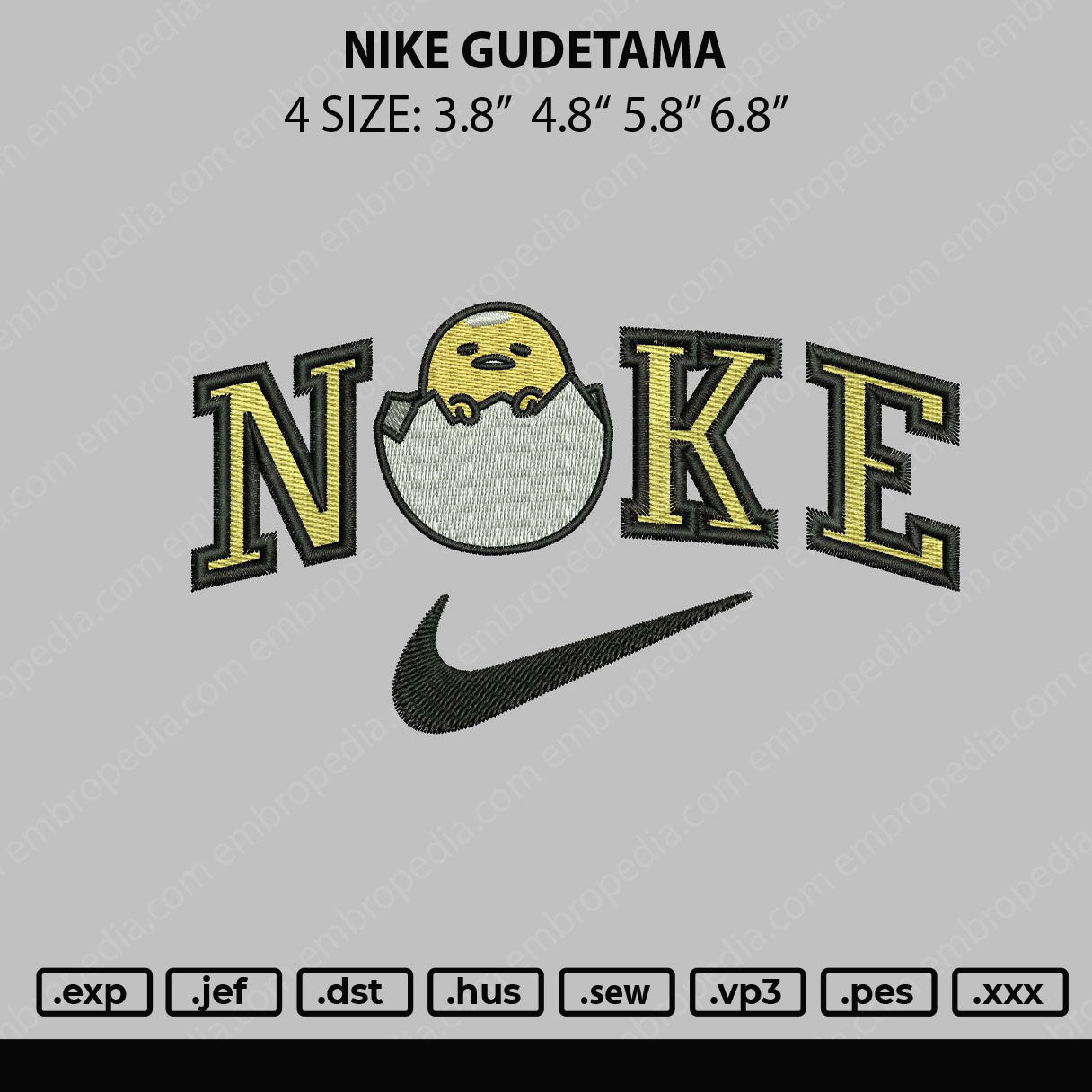 Nike Gudetama Embroidery File 4 sizes