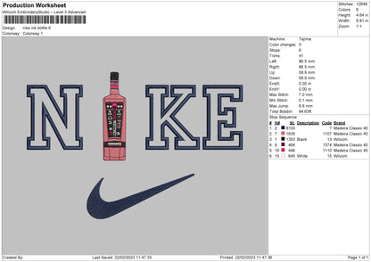 Nike Pink Bottle Embroidery File 6 sizes