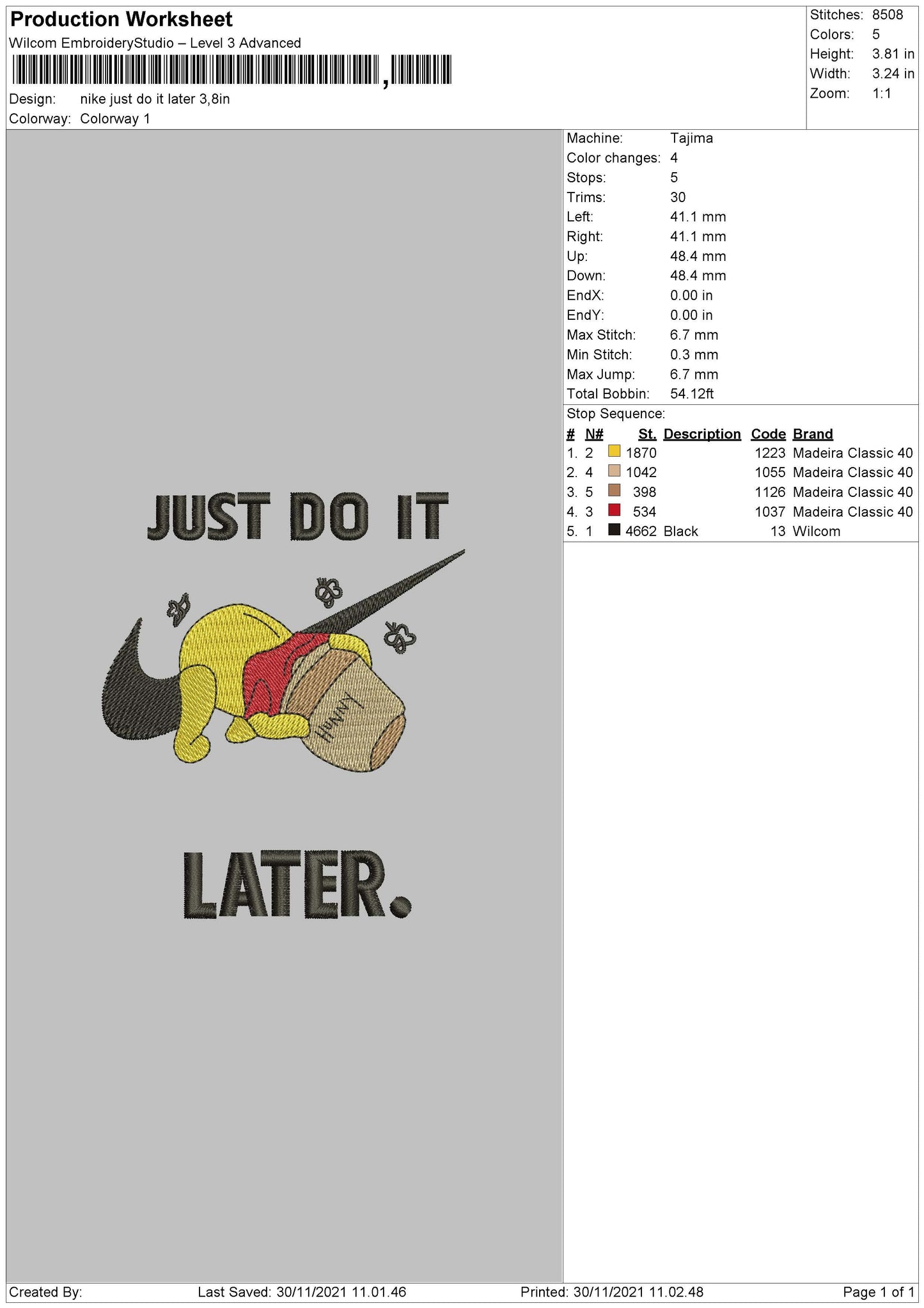 Nike Just Do It Later Embroidery File 4 size